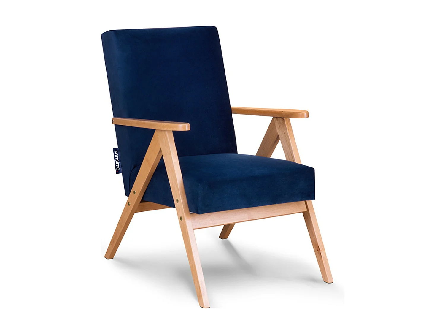 Vintage Sessel gepolstert Echt-Holz-Rahmen - dunkelblau - NASET