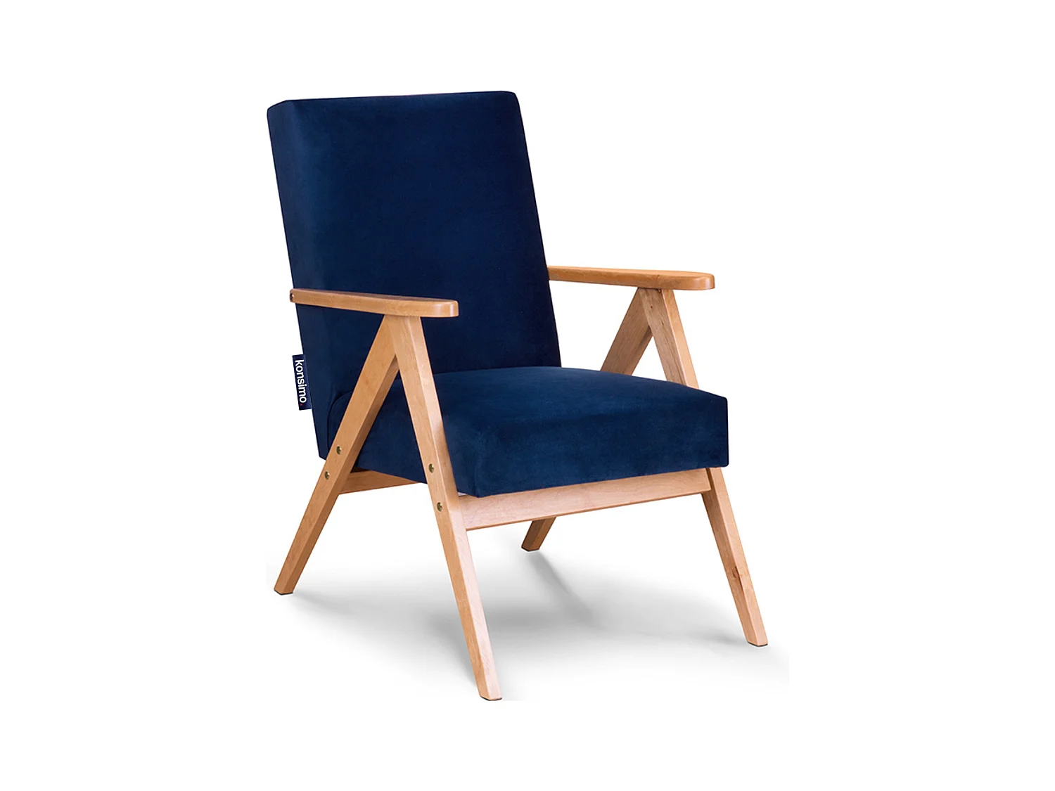 Vintage Sessel gepolstert Echt-Holz-Rahmen - dunkelblau - NASET