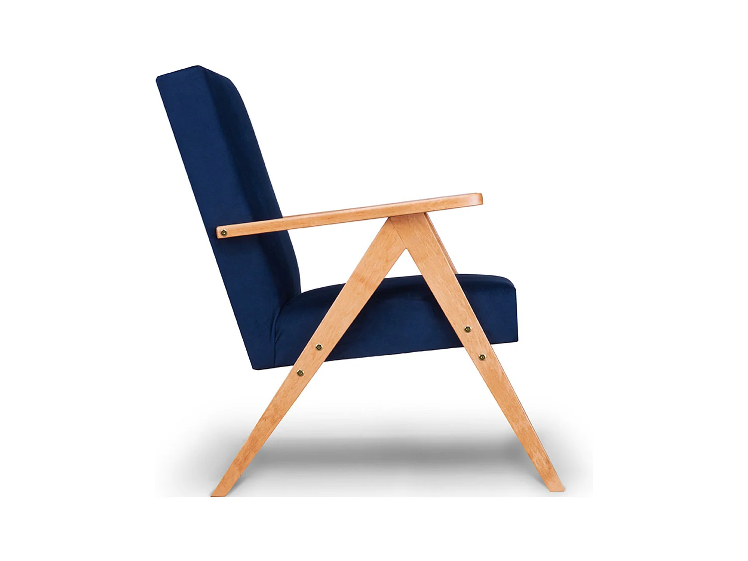 Vintage Sessel gepolstert Echt-Holz-Rahmen - dunkelblau - NASET