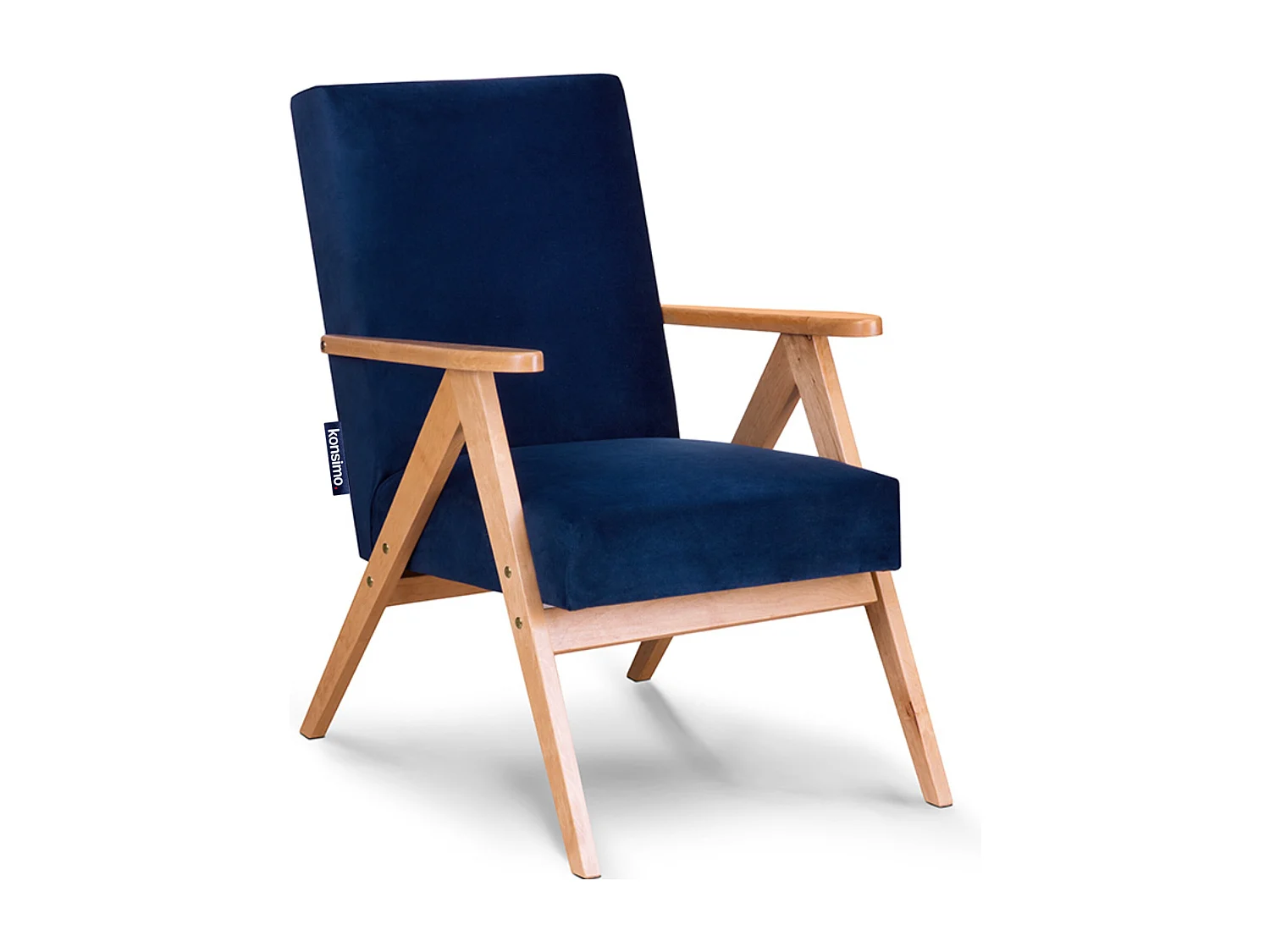 Vintage Sessel gepolstert Echt-Holz-Rahmen - dunkelblau - NASET