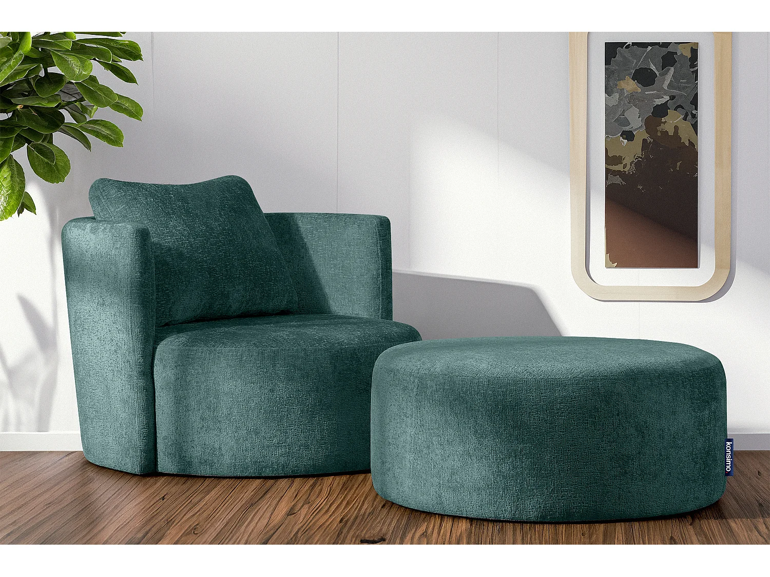 Drehsessel Set inkl. Sitzhocker - Chenille-Stoff - blau - RAGGI