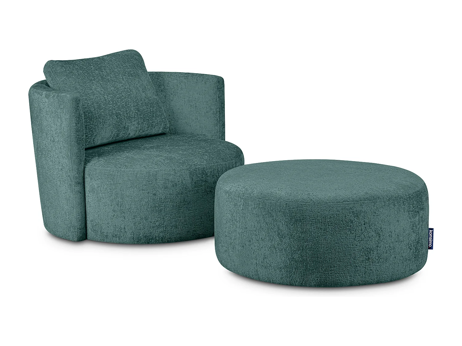 Drehsessel Set inkl. Sitzhocker - Chenille-Stoff - blau - RAGGI