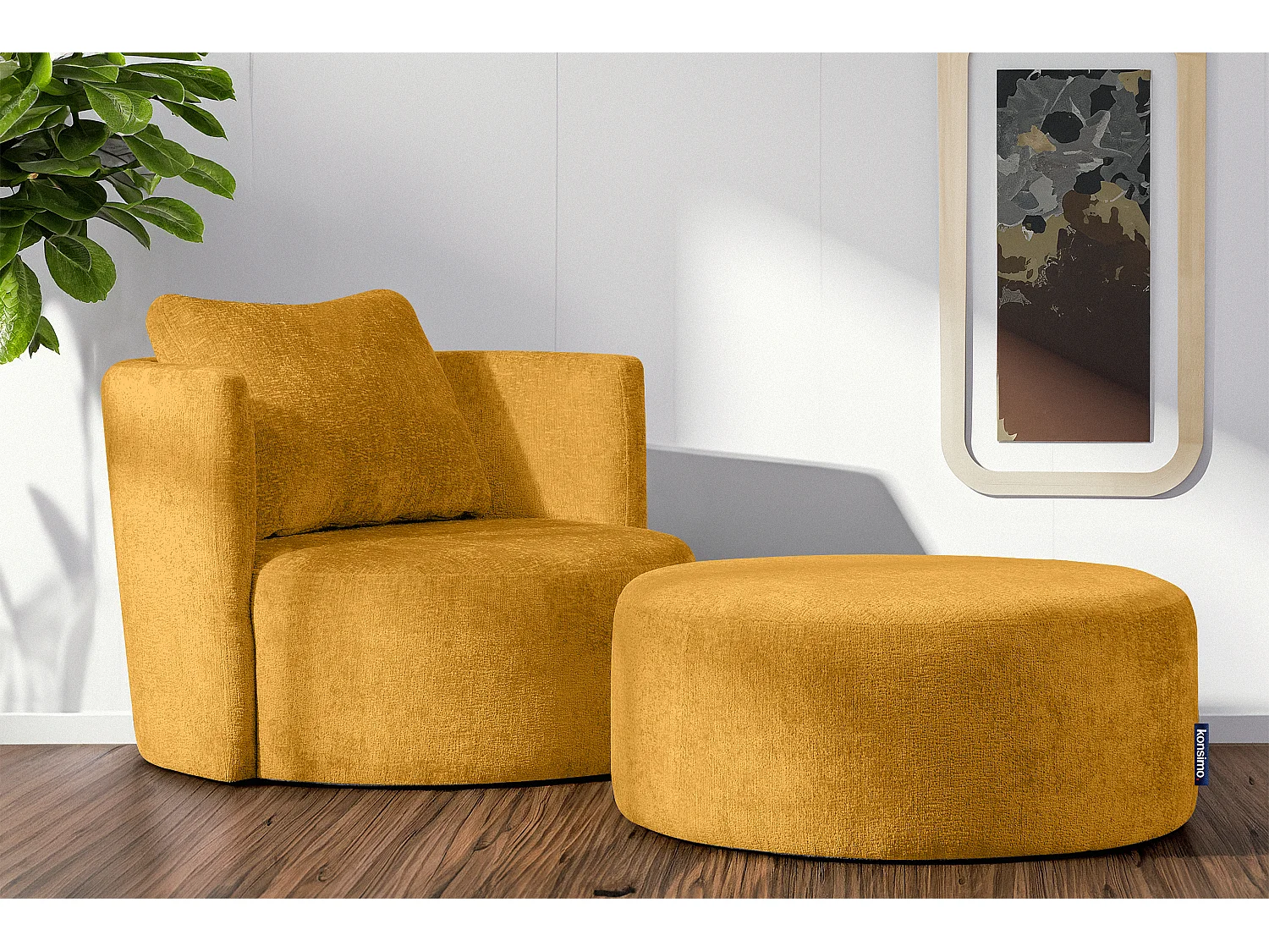 Drehsessel Set inkl. Sitzhocker - Chenille-Stoff - gelb - RAGGI