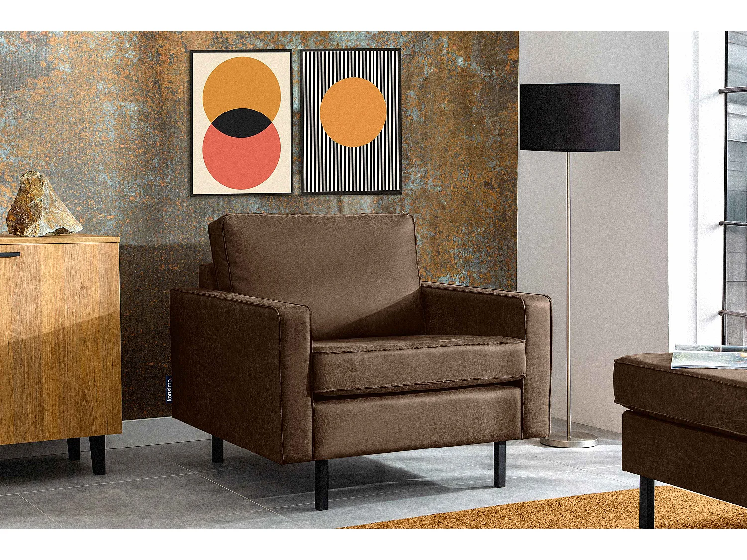 Großer Loft-Sessel aus Leder und Mikrofaser -  dunkelbraun - INVIA