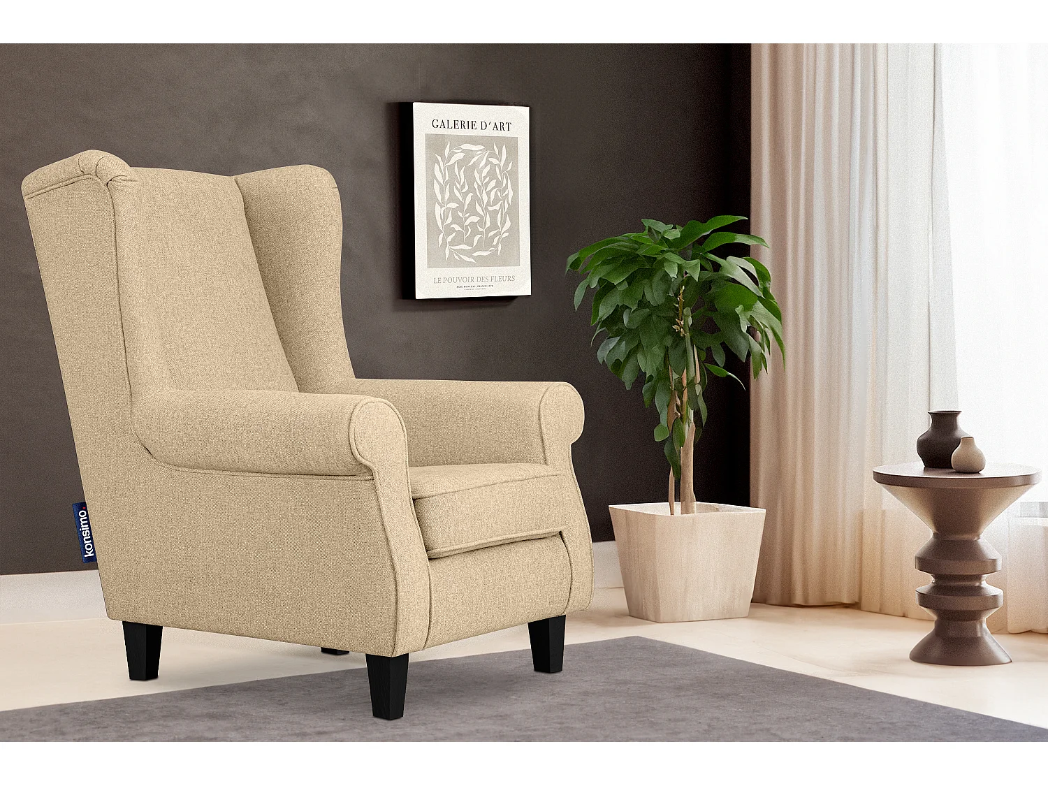 Ohrensessel Massivholzbeine - creme/schwarz - MILES