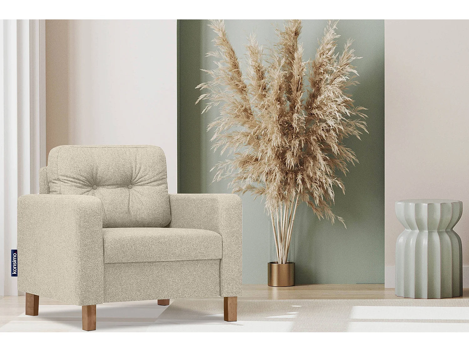 Bequemer Sessel - Echtholz Beine - Beige - ERISO