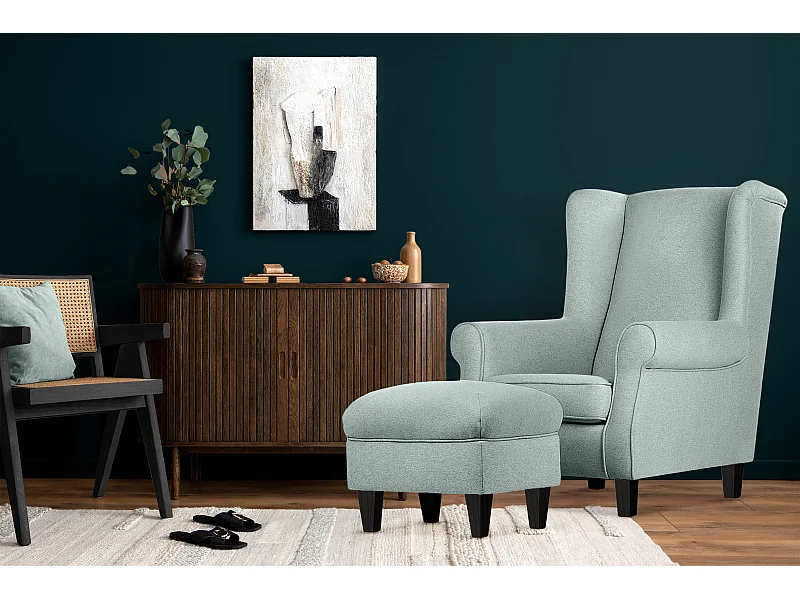 Ohrensessel Massivholzbeine - Minzefarben - MILES