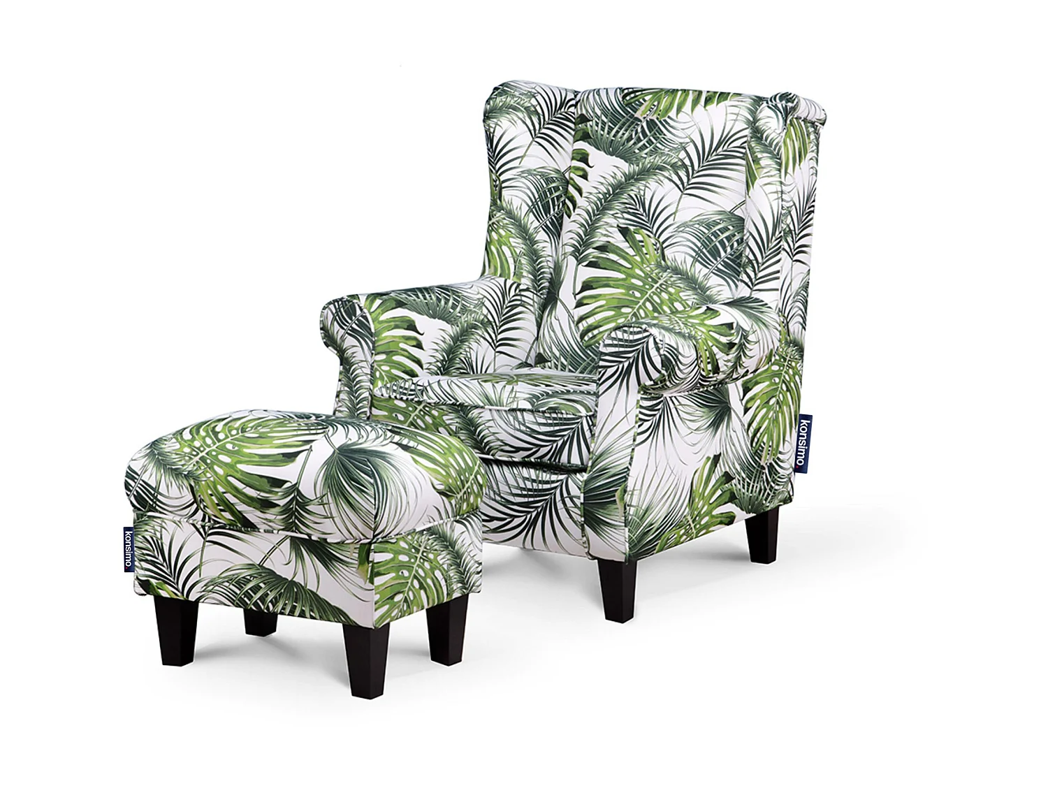 Ohrensessel Massivholzbeine - weiß-grün - MILES