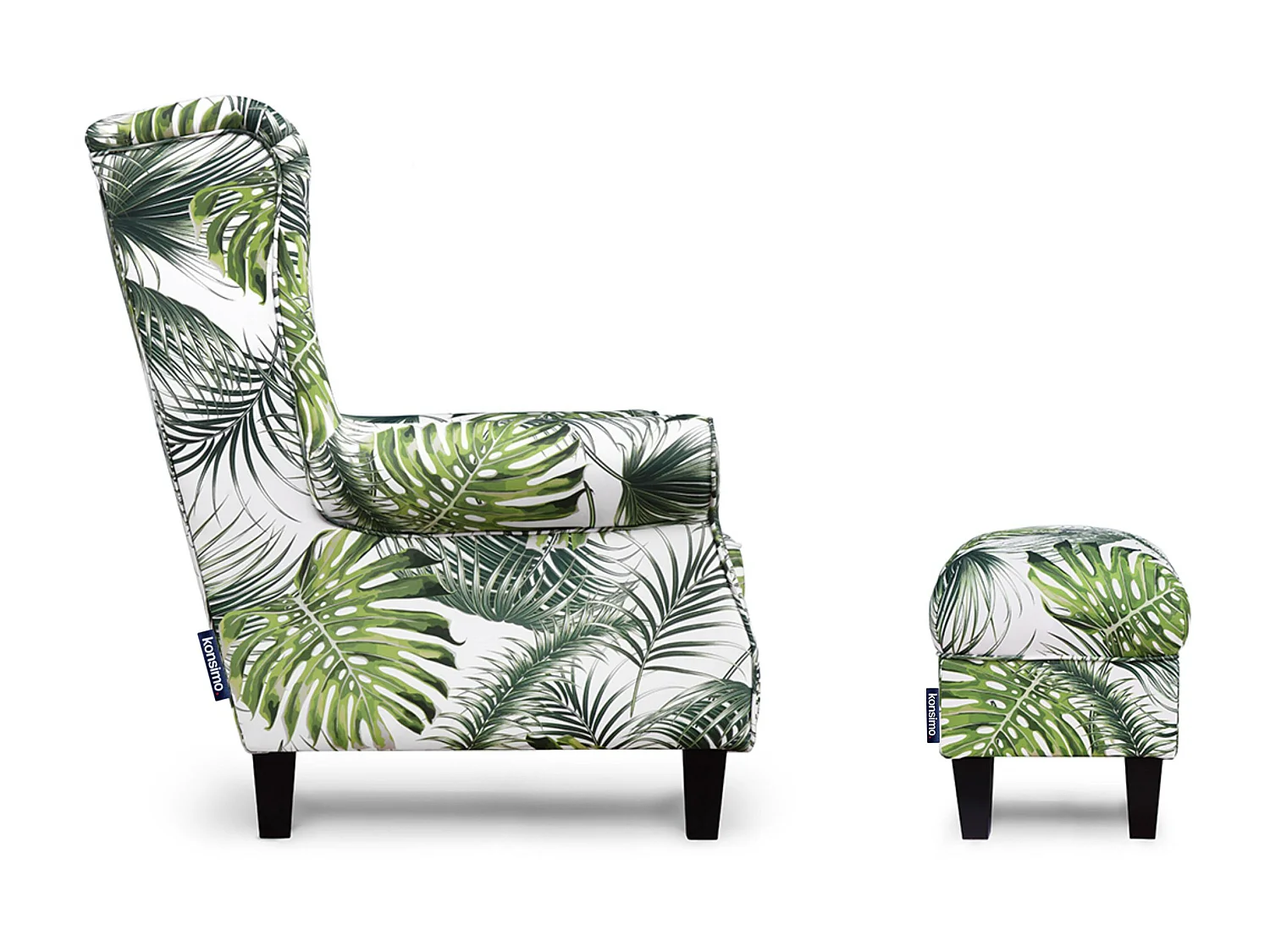 Ohrensessel Massivholzbeine - weiß-grün - MILES