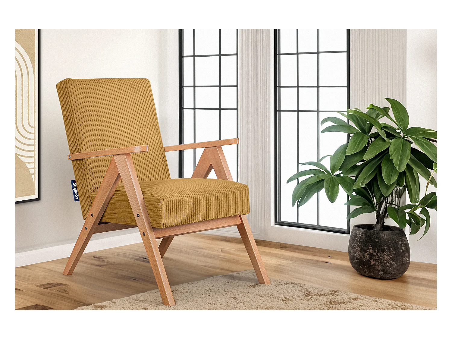 Vintage Sessel gepolstert Echt-Holz-Rahmen - dunkelblau - NASET