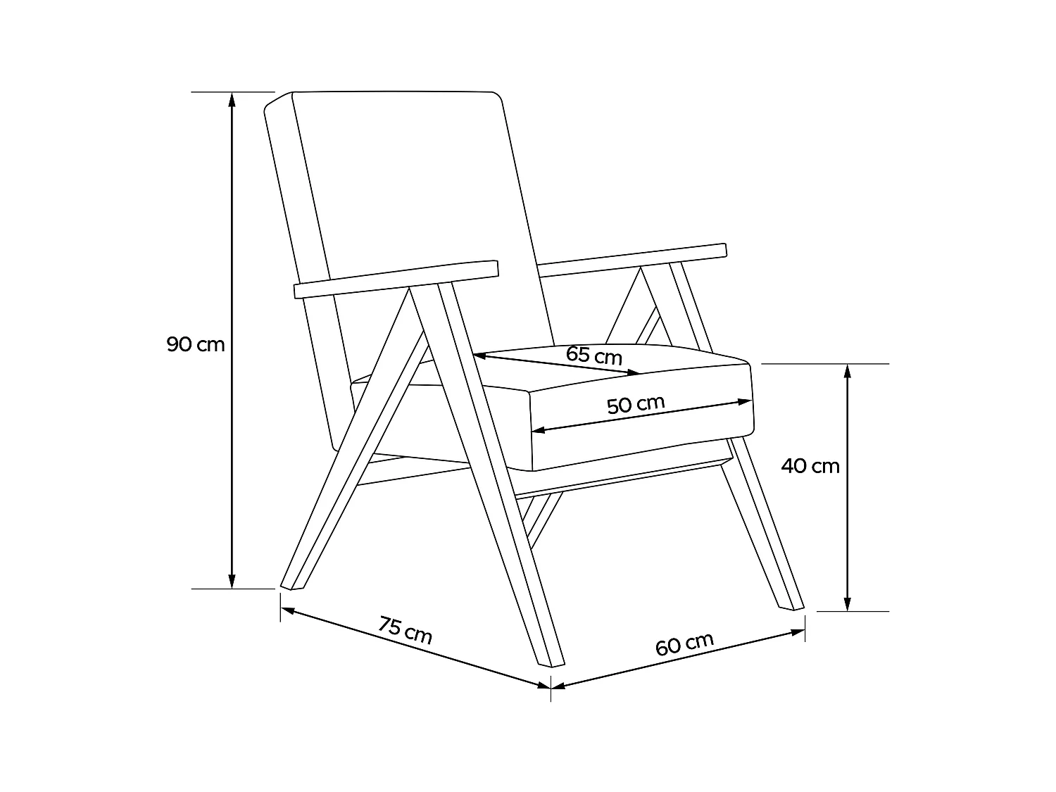 Vintage Sessel gepolstert Echt-Holz-Rahmen - dunkelblau - NASET