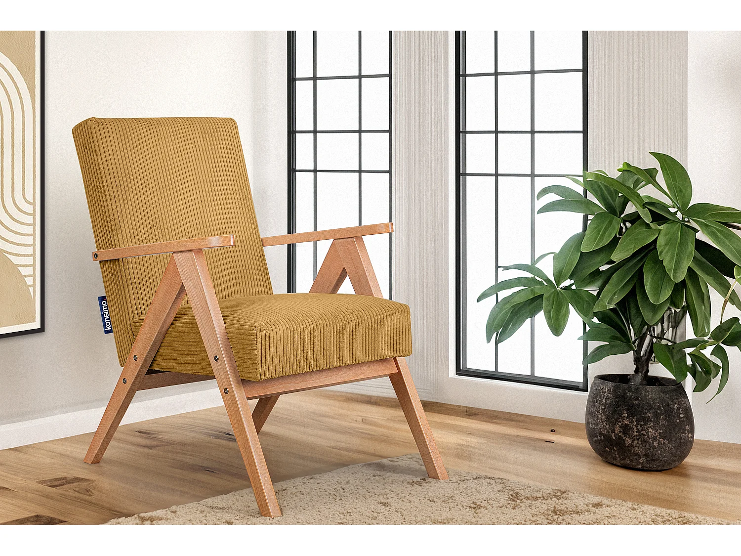 Vintage Sessel gepolstert Echt-Holz-Rahmen - dunkelblau - NASET