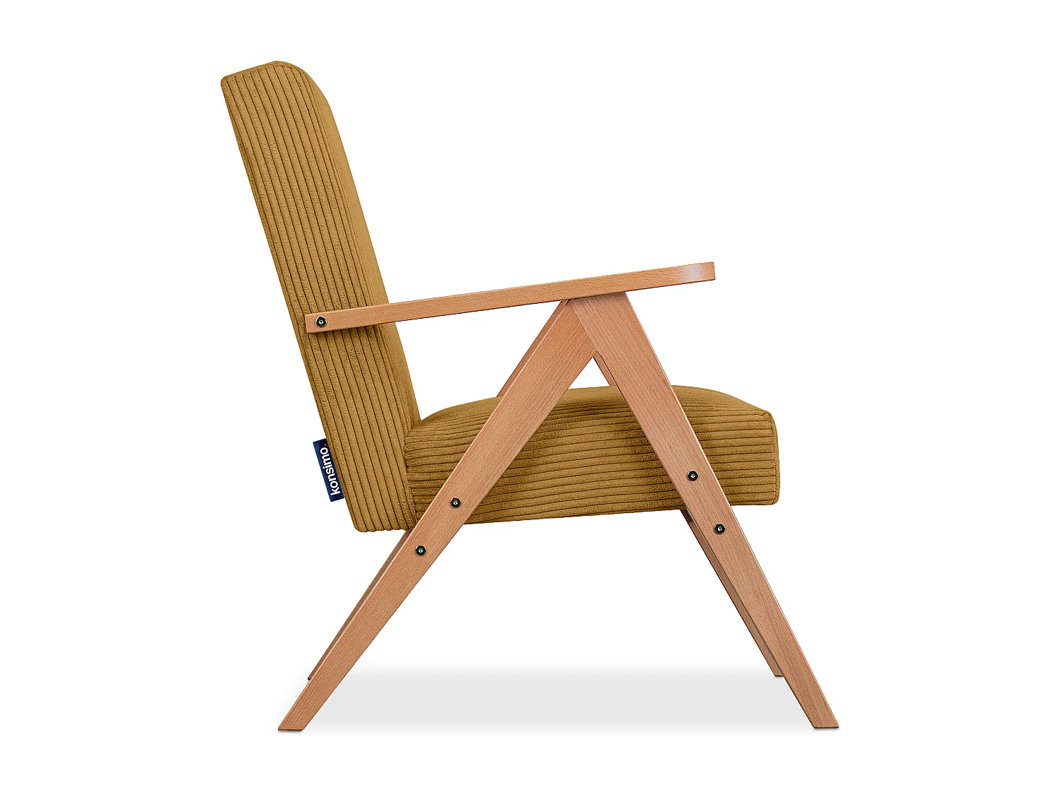 Vintage Sessel gepolstert Echt-Holz-Rahmen - dunkelblau - NASET