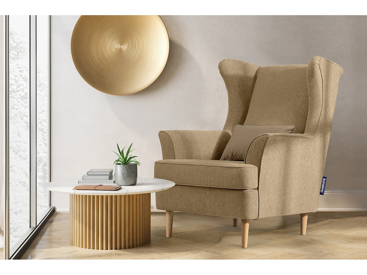 Klassischer Ohrensessel - Velours-Bezug creme - STRALIS