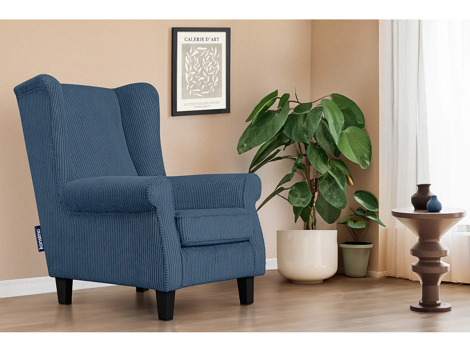 Ohrensessel Kord-Bezug Petfriendly - dunkelblau - MILES