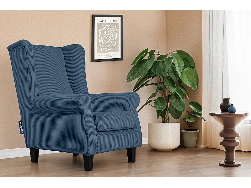 Ohrensessel Kord-Bezug Petfriendly - dunkelblau - MILES