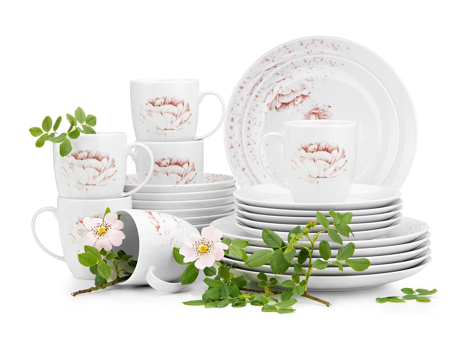 Kombiservice (24-tlg) - Porzellan - Weiß/Rosa - BOSS