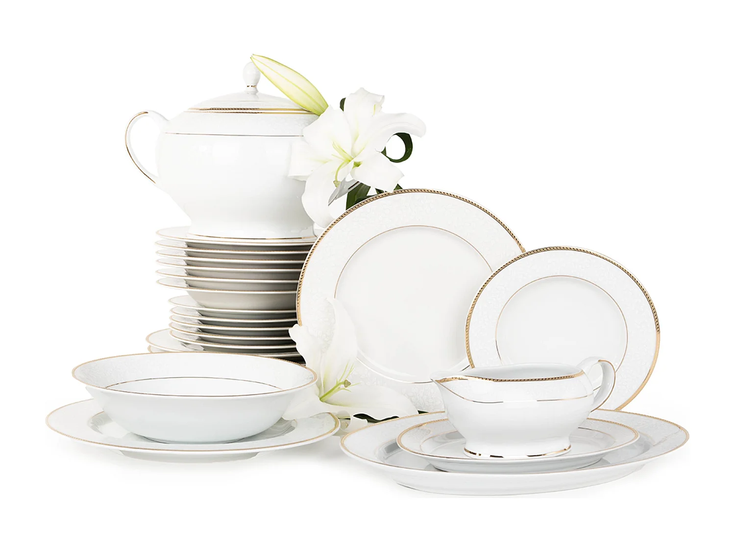 Abendessenservice für 6 Personen (24 Artikel) - Porzellan - Gold - NEW HOLLIS GOLD