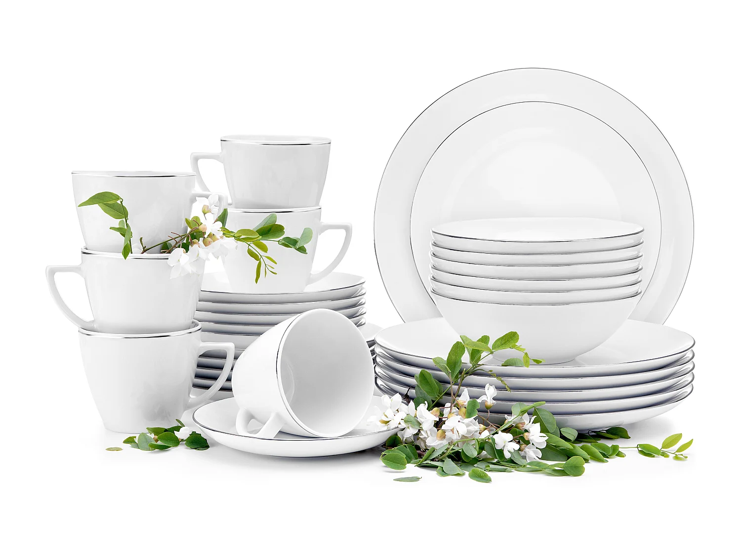 Kombiservice (30-tlg) - 6 Personen - Porzellan - Weiß - BOSS