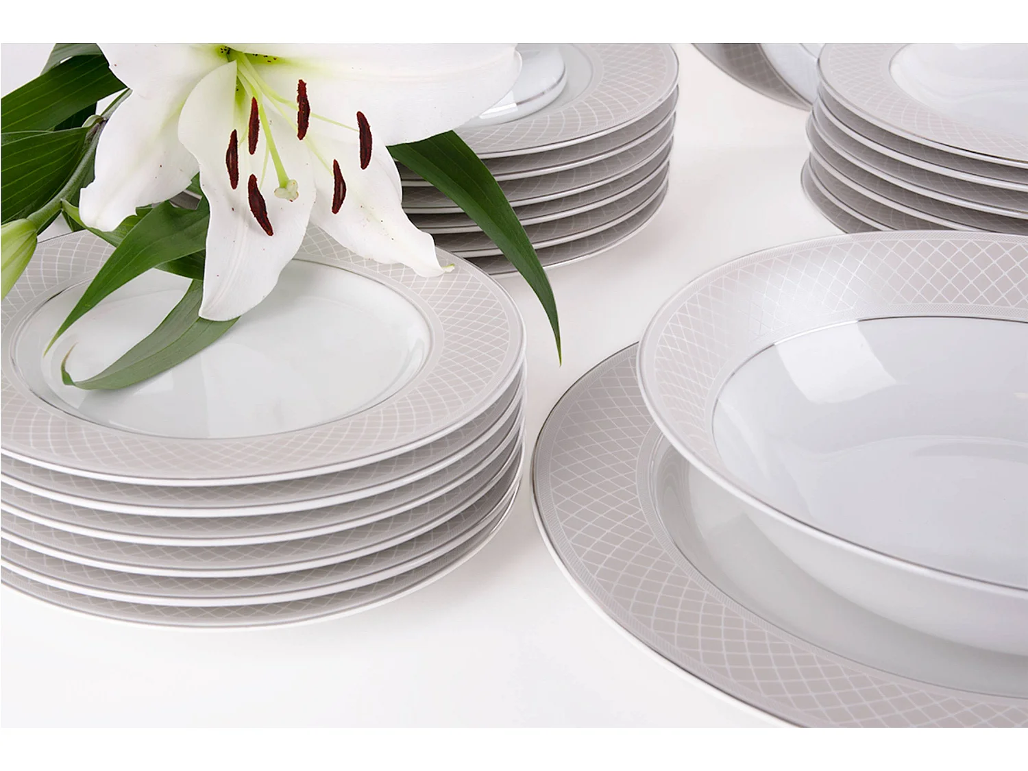 Abendessenservice für 6 Personen (24 Artikel) - Porzellan - Platin - SCANIA