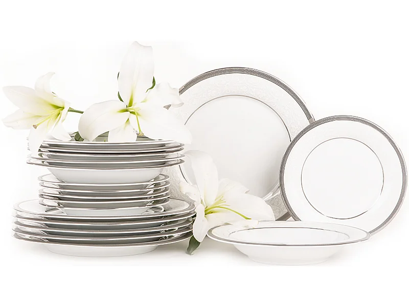 Abendessenservice für 6 Personen (18-tlg) - Porzellan - Platin - GEOS PLATIN