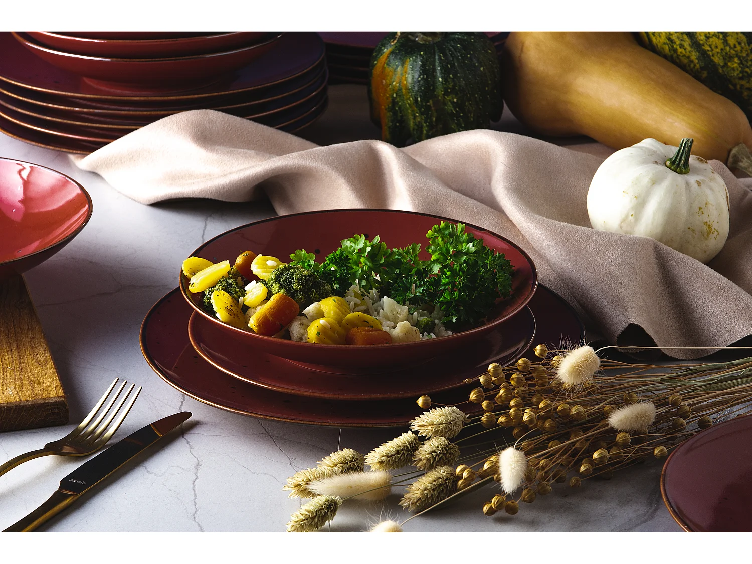 Tafelservice für 6 Personen 18 Tlg - Porzellan - rot - ALUMINA