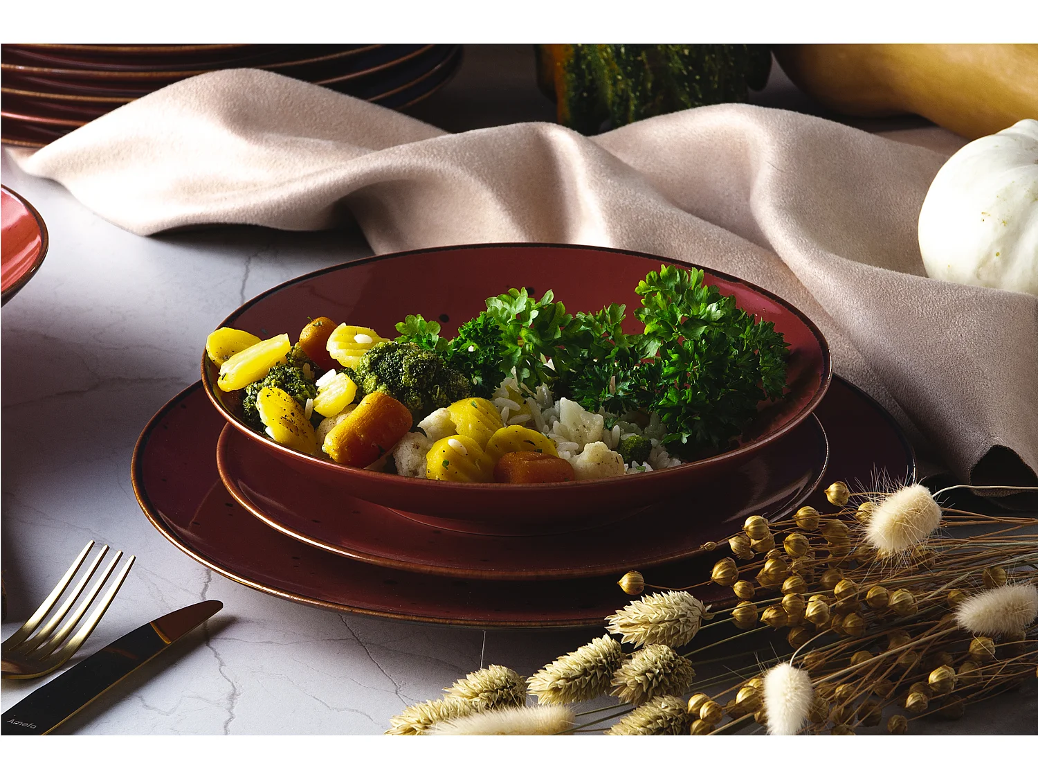 Tafelservice für 6 Personen 18 Tlg - Porzellan - rot - ALUMINA