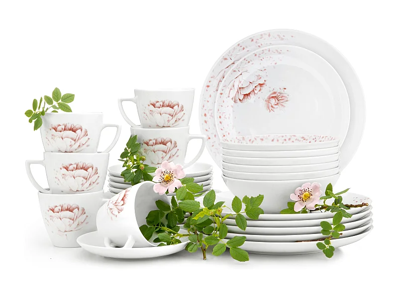 Kombiservice (30tlg) - Porzellan - Weiß/Rosa - BOSS