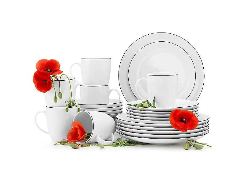 Kombiservice (24-tlg) - 6 Personen - Porzellan - Schwarzer Rand - BOSS