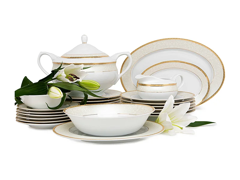 Abendessenservice für 6 Personen (25 Artikel) - Porzellan - Gold - AGAWA GOLD