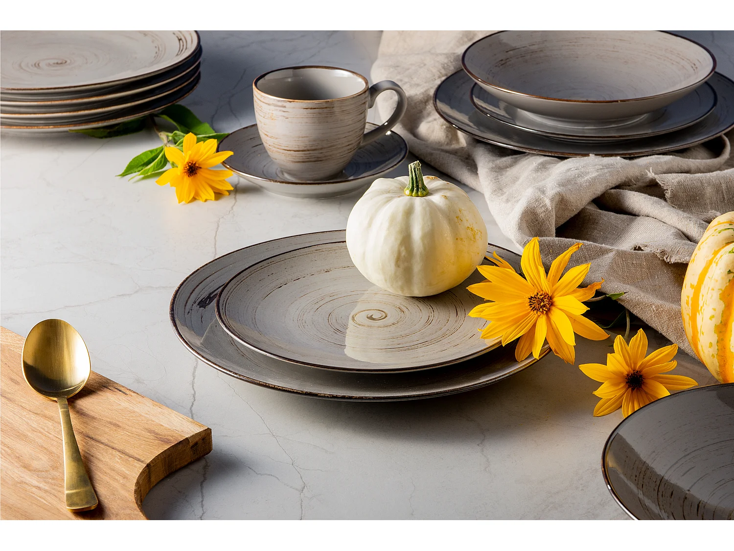 Tafelservice für 6 Personen (18 Tlg.) - Porzellan - Grau - ALUMINA