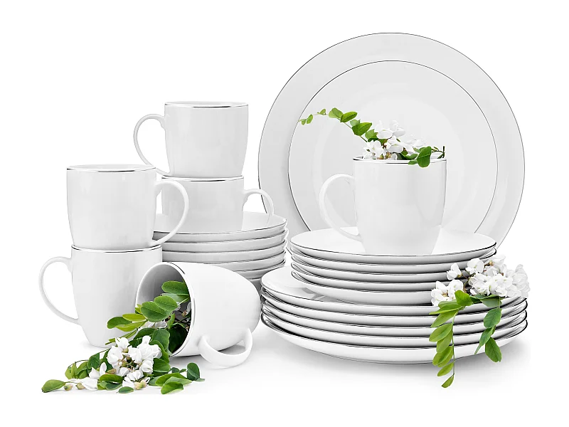 Kombiservice (24-tlg) - 6 Personen - Porzellan - Weiß - BOSS