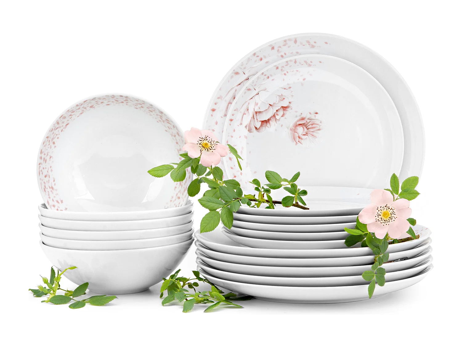 Tafelservice (18-tlg) - Porzellan - Weiß/Rosa - BOSS