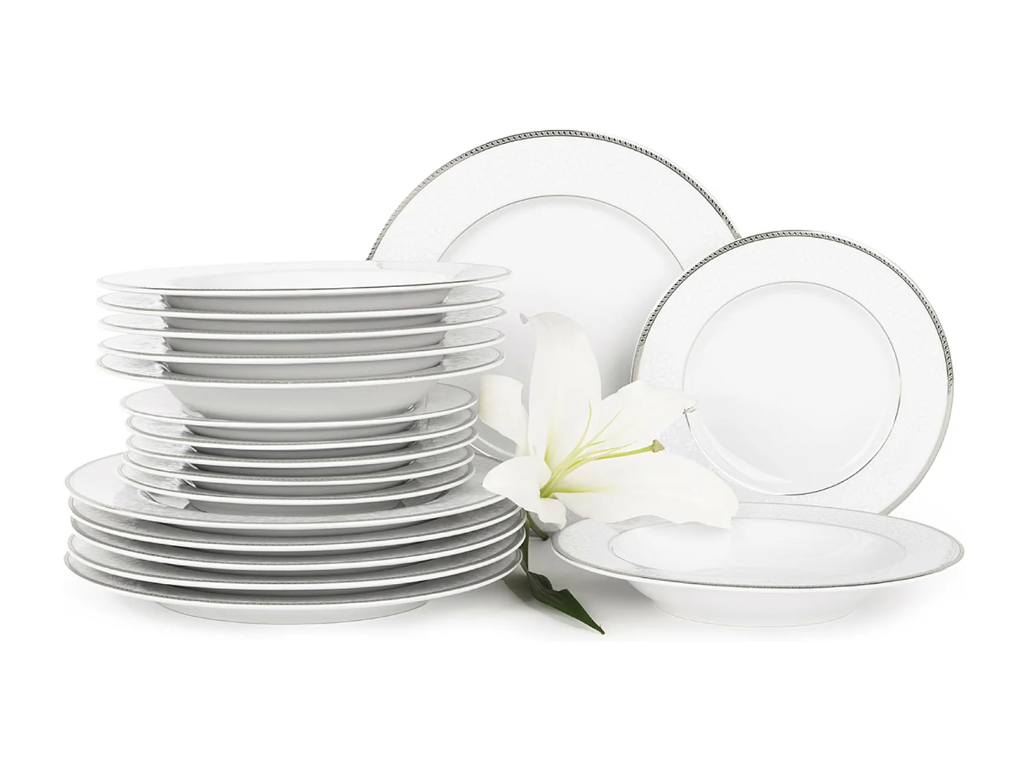 Abendessenservice für 6 Personen (18-tlg) - Porzellan - Platin - NEW HOLLIS PLATIN