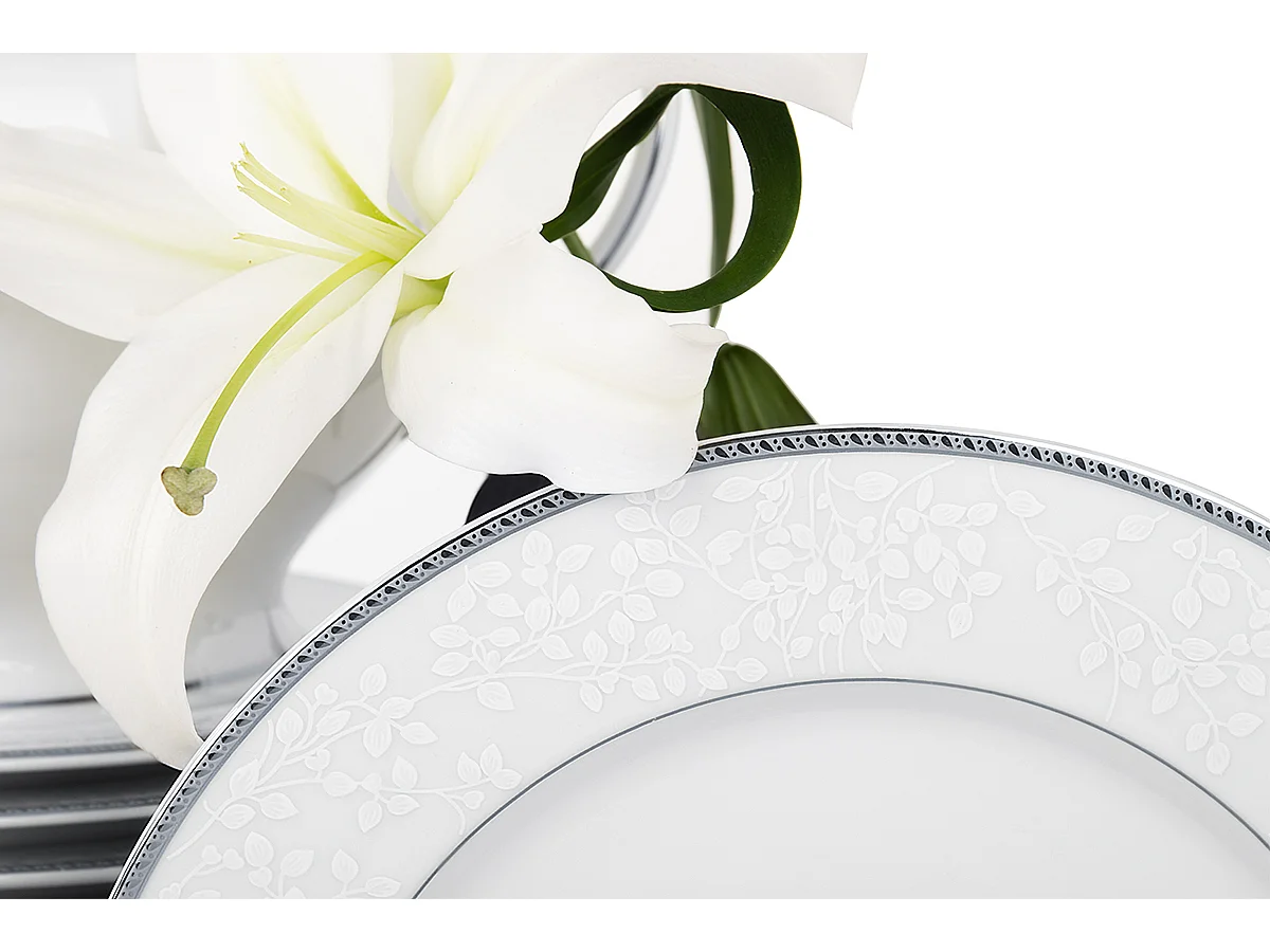 Abendessenservice für 6 Personen (18-tlg) - Porzellan - Platin - NEW HOLLIS PLATIN