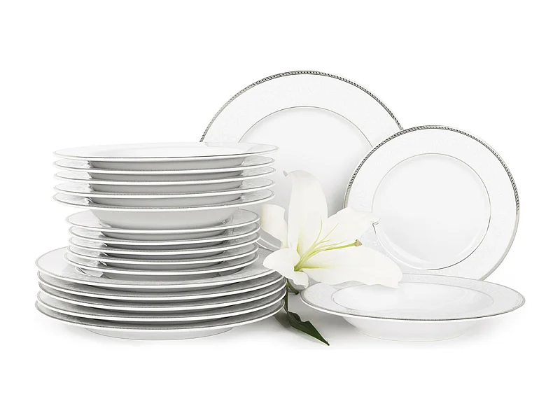 Abendessenservice für 6 Personen (18-tlg) - Porzellan - Platin - NEW HOLLIS PLATIN