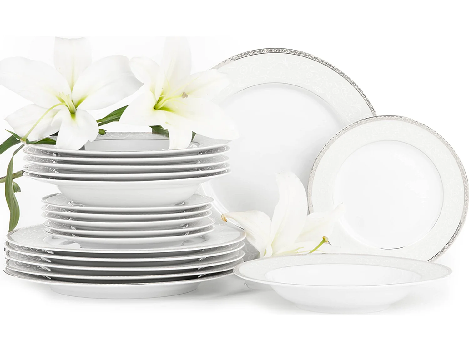 Abendessenservice für 6 Personen (18-tlg) - Porzellan - Platin - AGAWA PLATIN