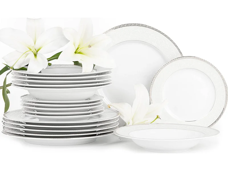 Abendessenservice für 6 Personen (18-tlg) - Porzellan - Platin - AGAWA PLATIN