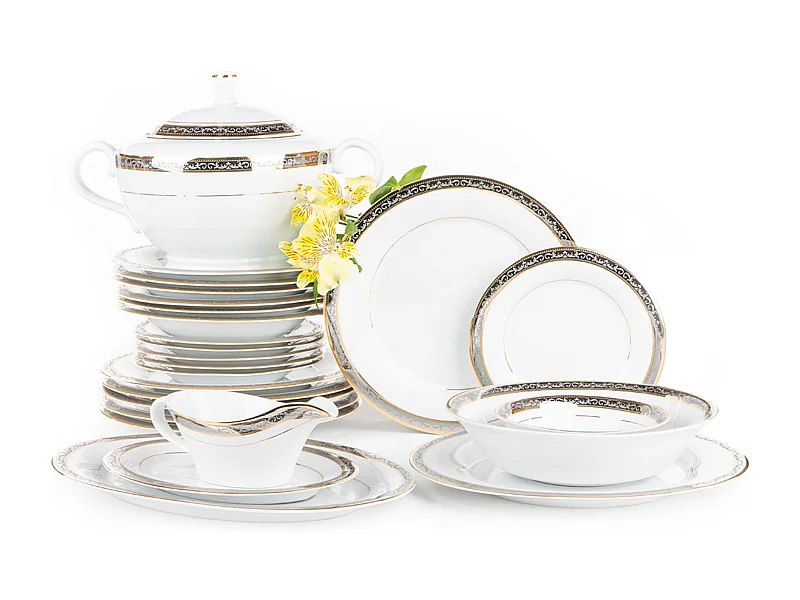 Kombiservice (25-tlg) - Porzellan - Weiß - Silber - Gold - CONTE