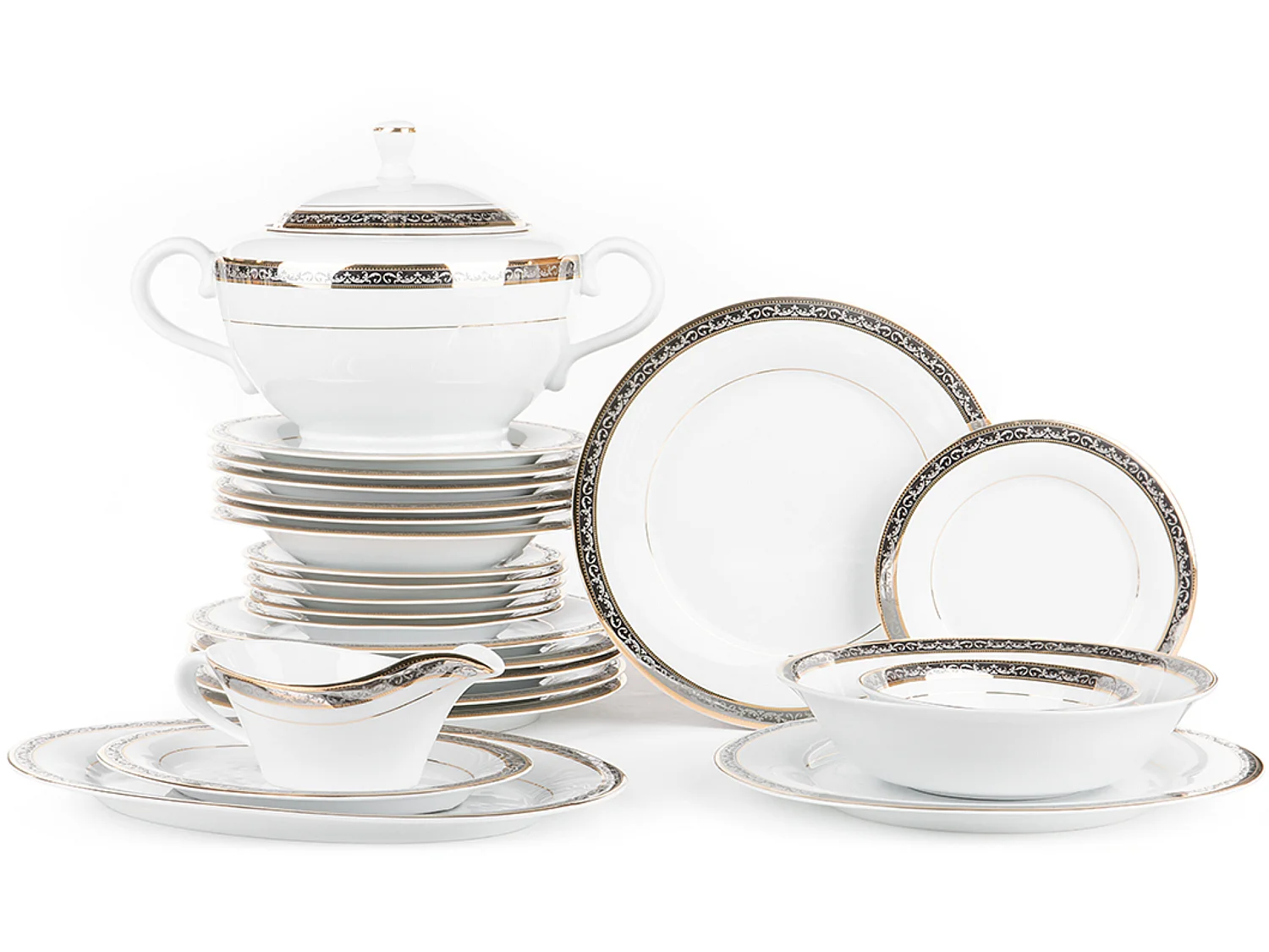 Kombiservice (25-tlg) - Porzellan - Weiß - Silber - Gold - CONTE