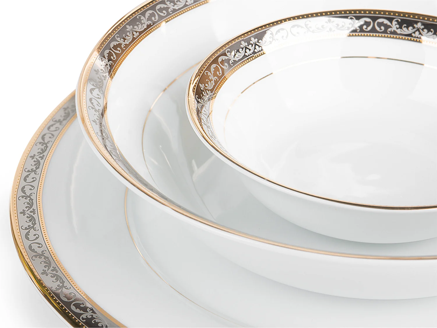 Kombiservice (25-tlg) - Porzellan - Weiß - Silber - Gold - CONTE