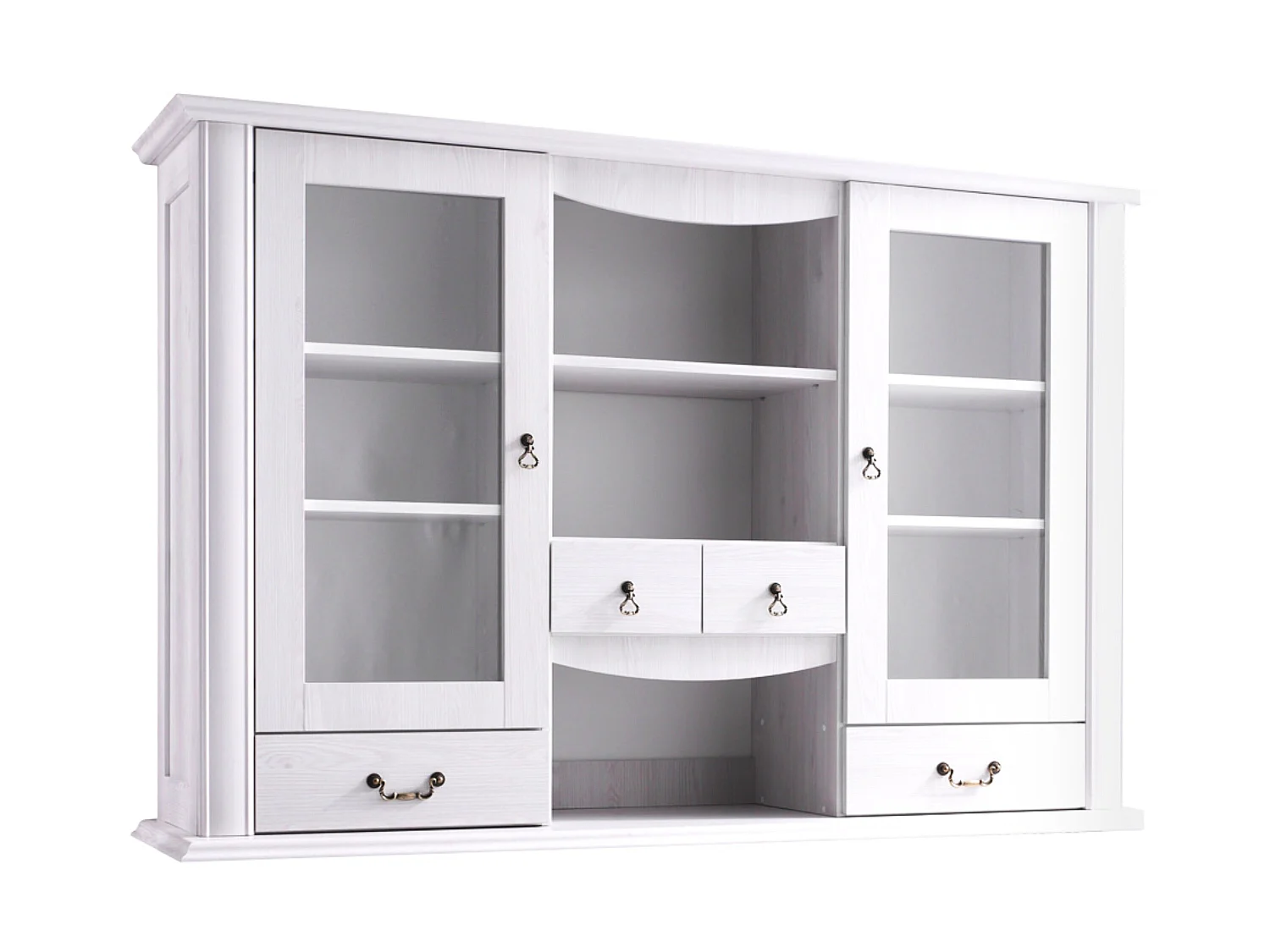 Kommode mit Glastüren geschnitzte Füße - weiß - BRITON