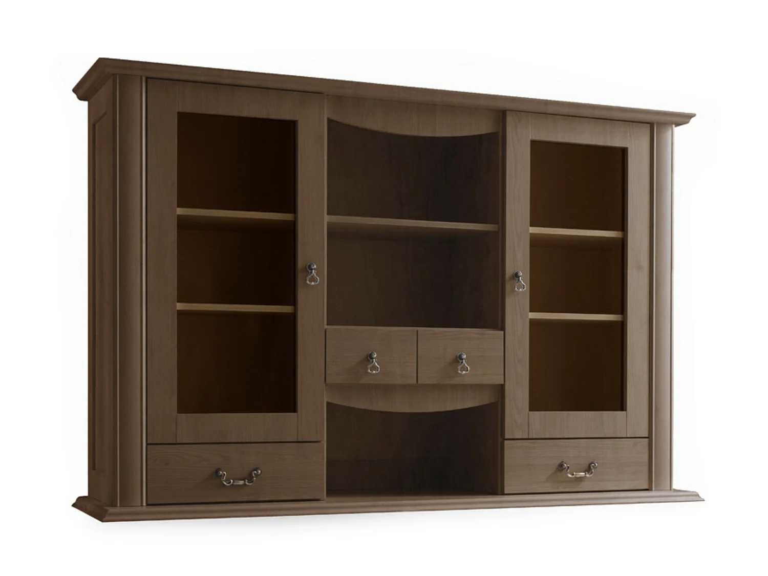 Kommode mit Glastüren geschnitzte Füße - braun - BRITON