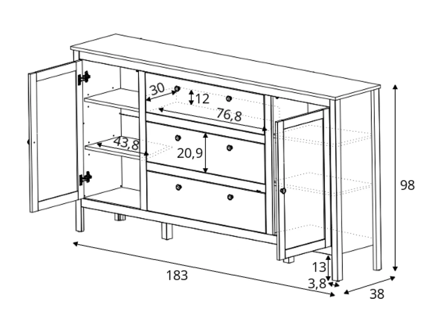Kommode Metallkugelgriffe - weiß - FARGE
