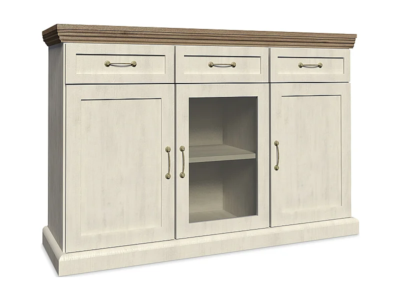 Kommode mit Vitrine - Cremefarben - ARVEN