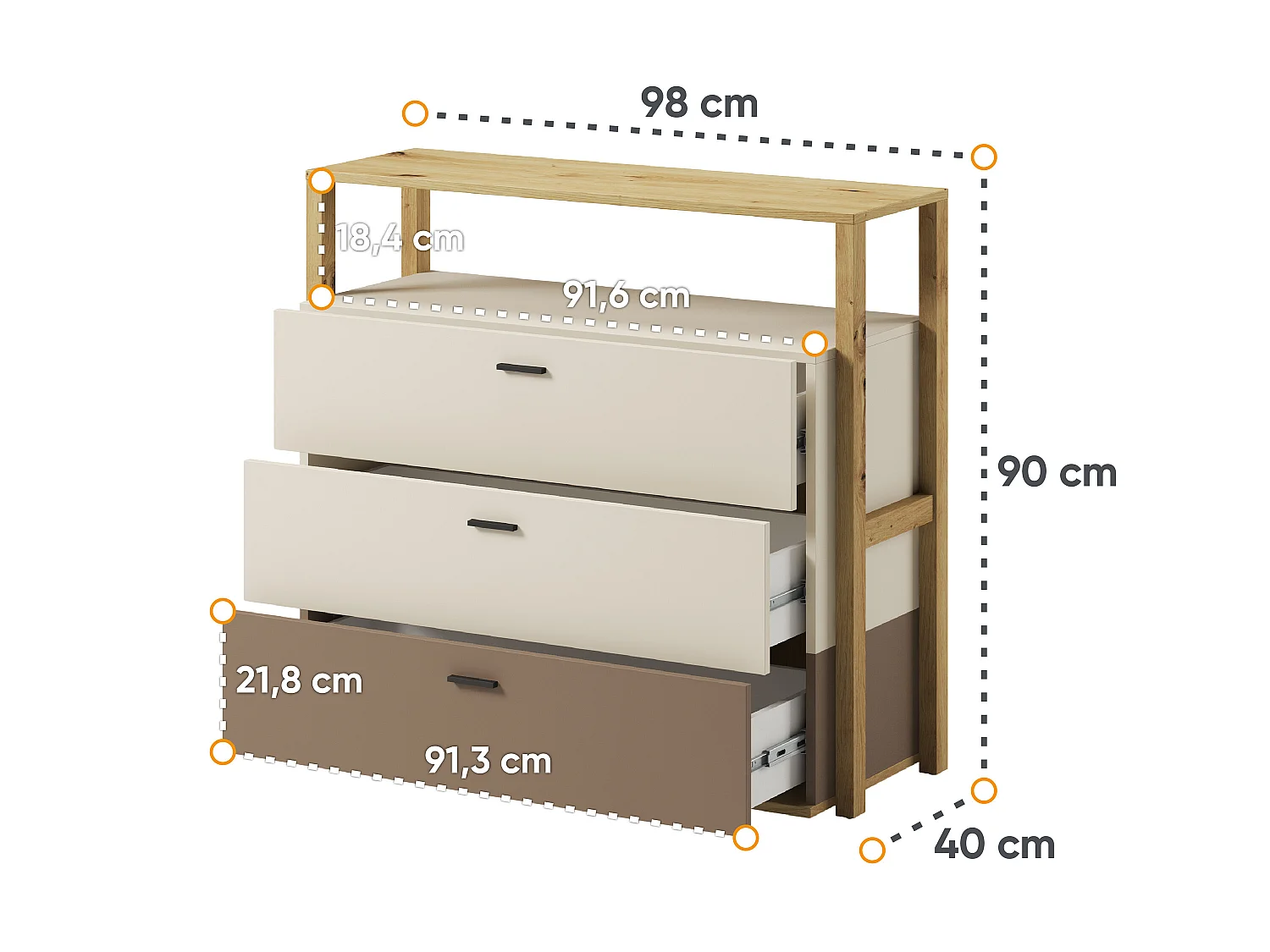 Kommode mit Schubladen für das Jugendzimmer - Cremefarben - TRIDA