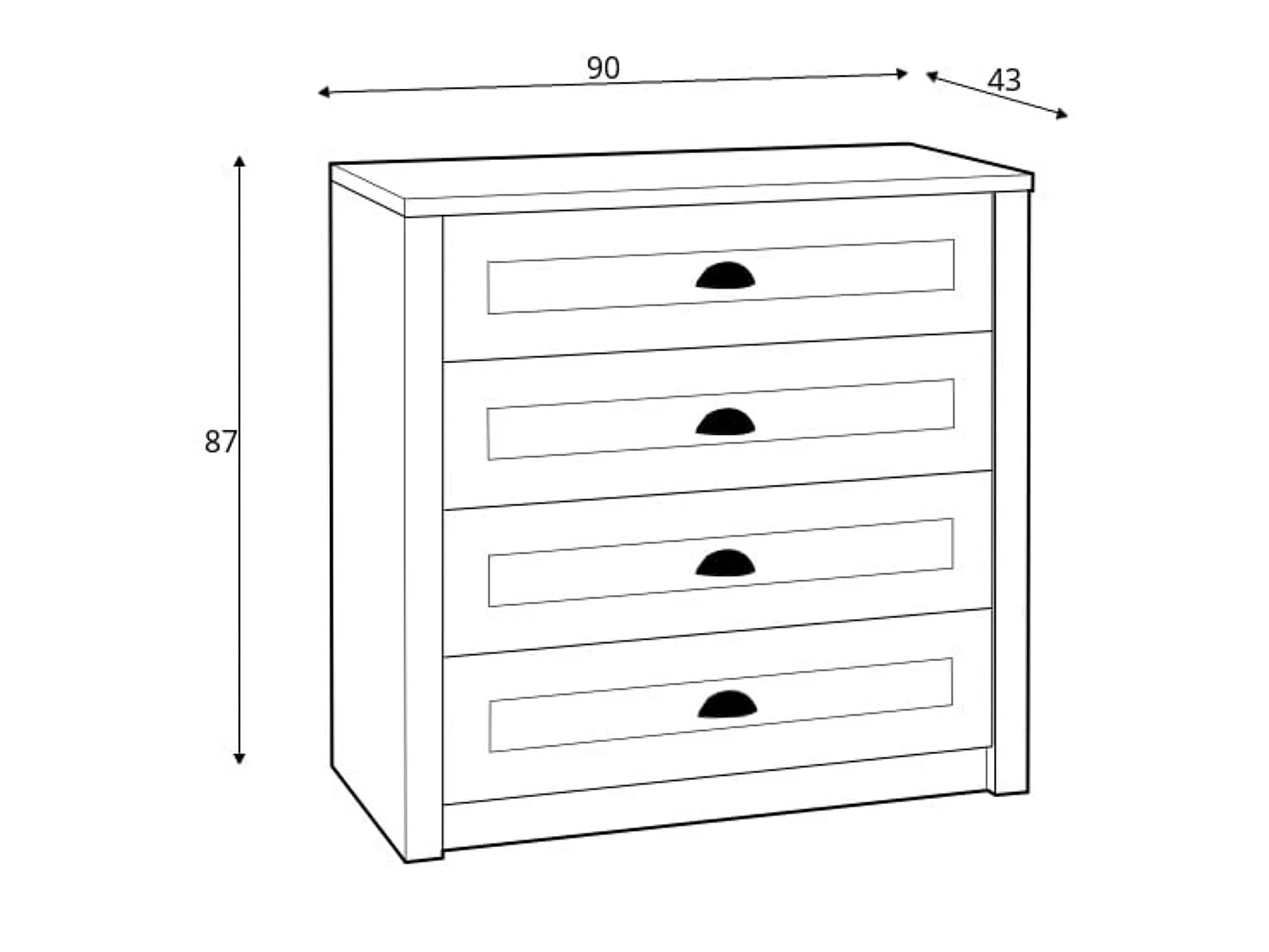Kommode mit 4 Schubladen - zeitloses Design - weiß - LEMAS