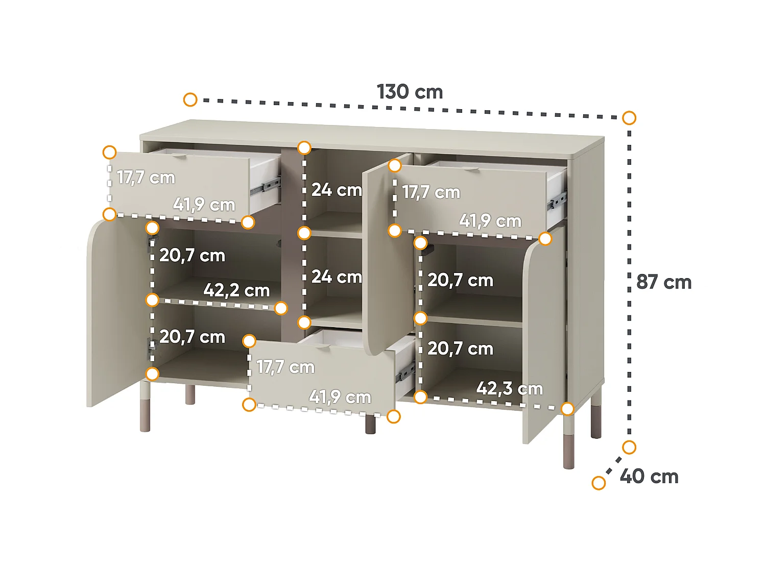 Kommode mit Schubladen  - Creme - CATTA