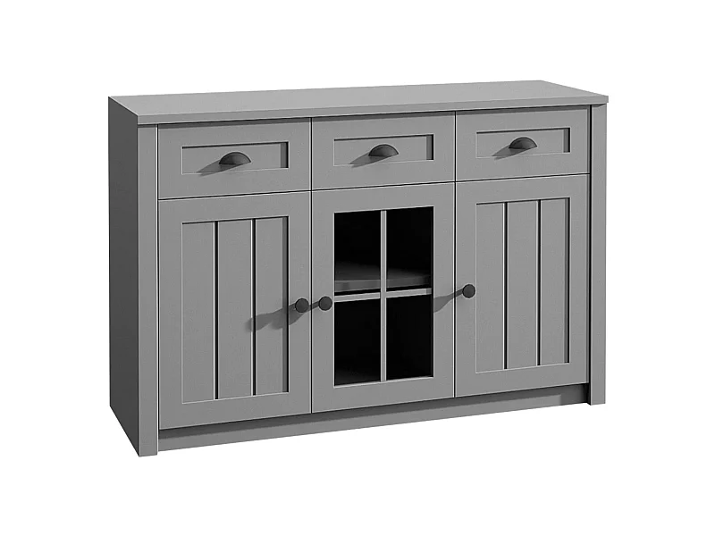 Kommode mit Schubladen und Glastüren - grau - LEMAS