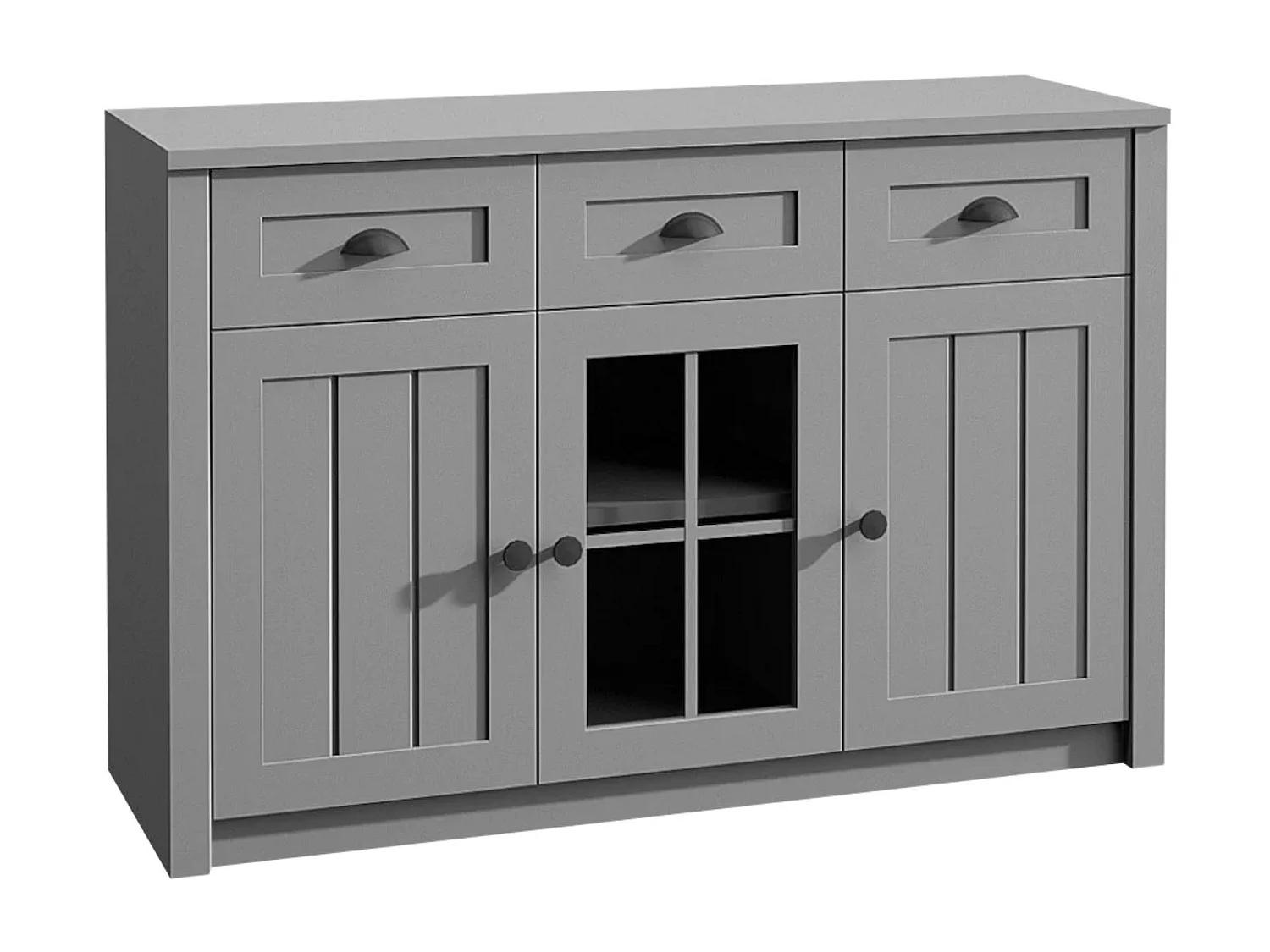 Kommode mit Schubladen und Glastüren - grau - LEMAS